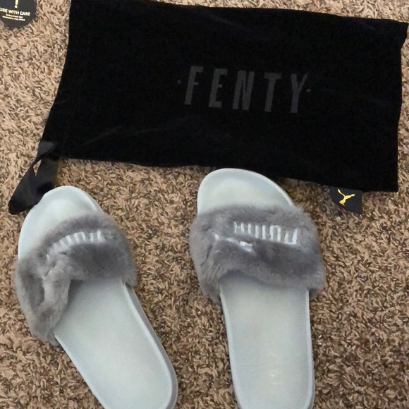 fenty fur slides grey